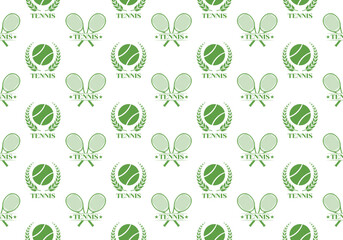 Tennis seamless pattern with crossed tennis rackets and tennis ball. Sport club logo background or tesxture. Vector illustration.
