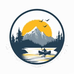 Man kayaking in lake water with mountain forest