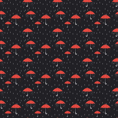 Seamless pattern - Rain and Umbrella - Vector 2D Flat Design