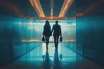 two Business people walking in office corridor