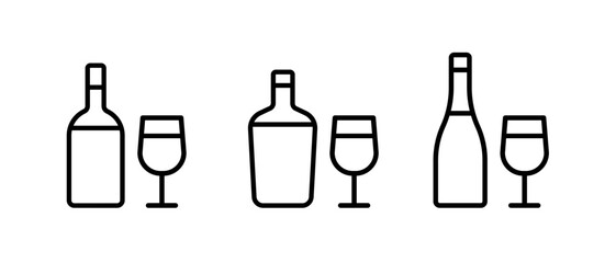 Alcohol icon vector set. Outline bottle of wine symbol