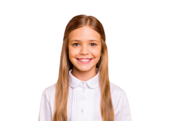 Close-up portrait of her she nice-looking attractive winsome pretty cheerful cheery straight-haired preteen girl isolated over bright vivid shine yellow background
