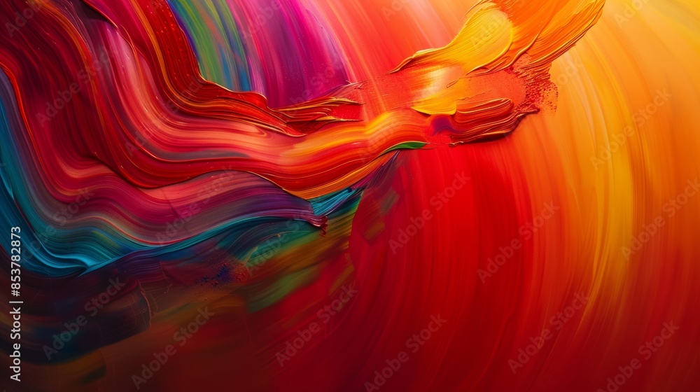 Poster photograph of a motion blur image of a rainbow in red with ambient light.