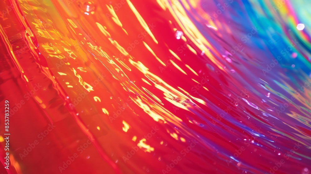 Poster photograph of a motion blur image of a rainbow in red with ambient light.