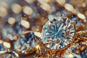 Fototapeta premium Gold Diamond Jewelry Closeup, Luxury Precious Gift, Marriage Brilliants, Precious Brilliant Jewelry