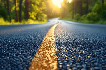 Fototapeta premium Winding Road Through Sunlit Forest - Nature, Journey, and Adventure Concept for Travel Design