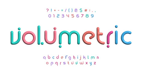 Futuristic innovative 3D colorful alphabet, thin geometric letters, unique kiddie technological toy design, trendy contemporary typeface, fun typographic art, creative logo. Vector typeset.