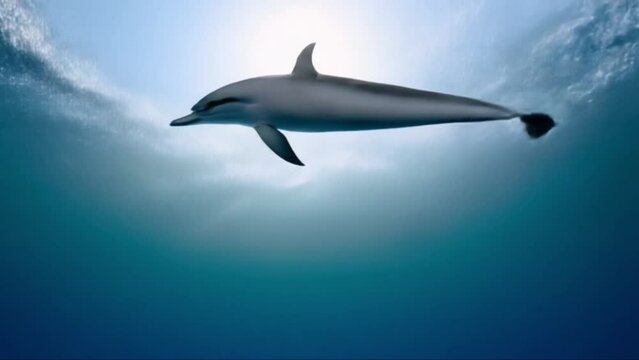 Dolphin Silhouette Passing Overhead. Realistic CGI animation