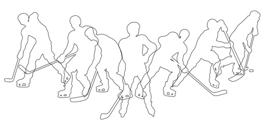 Silhouette ice hockey player set. Active sports people healthy players fitness silhouettes concept.