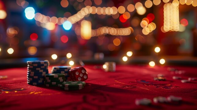 Casino Night Atmosphere with Poker Chips and Dice, Generative AI