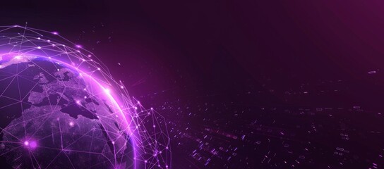 Obraz premium Abstract digital planet Earth with glowing connections lines on a dark purple background