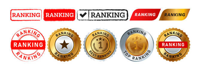 ranking stamp and gold seal badge sign for best winner champion trophy prize reward