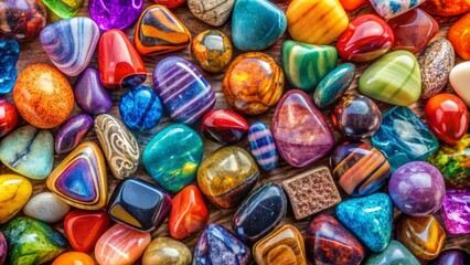 A vibrant pattern of polished gemstones, their colors blending harmoniously in an abstract design.