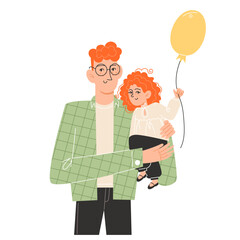 A young father holds his little daughter in his arms