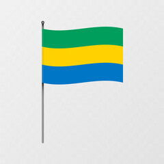 Gabon flag on flagpole. Vector illustration.