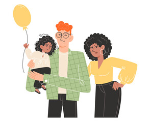 Happy international family are standing next to each other