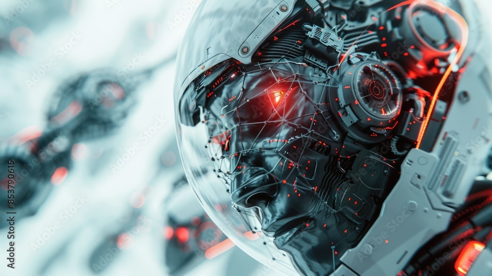Aufkleber close up of futuristic digital machinery with red and white lights. digital image of energy core for