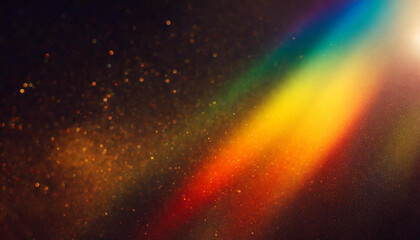Fototapeta premium warm rainbow light leaks on black background, lens effect, colorful blurred cinematic texture with dust