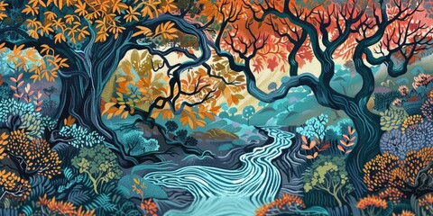 Whimsical Forest River Scene