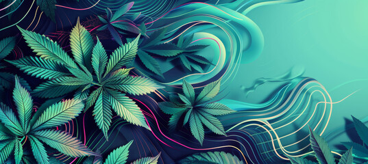 Modern Cannabis Leaf Banner with Geometric Shapes