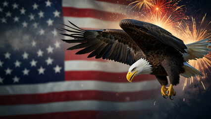 Naklejka premium American flag with a majestic eagle perched symbolizing patriotism and national pride.