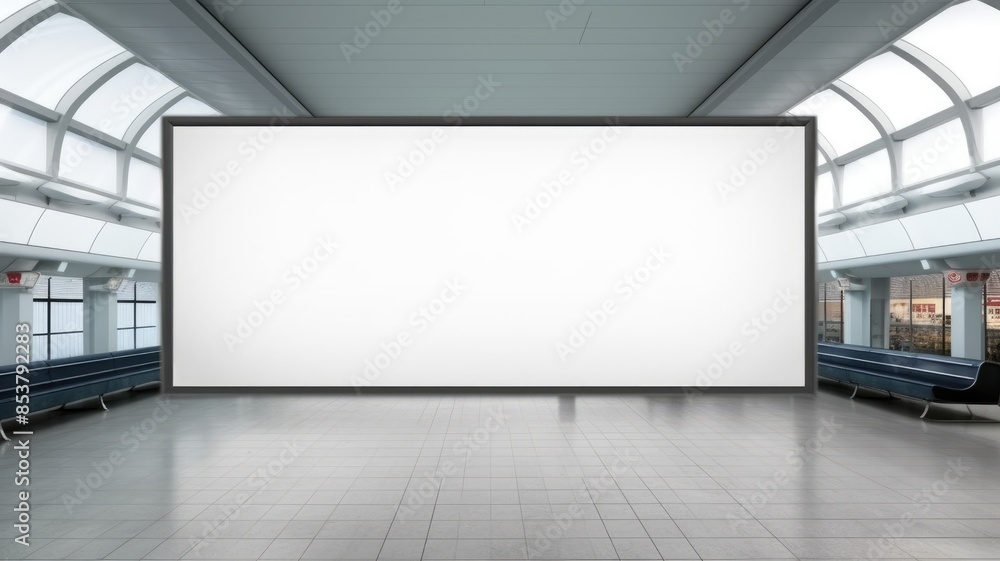 Poster a mockup of billboard with white color blank space set in large modern and empty hallway. a large bi