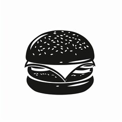 Fototapeta premium Cheeseburger in black color, logo, white isolated background, flat image, minimalism