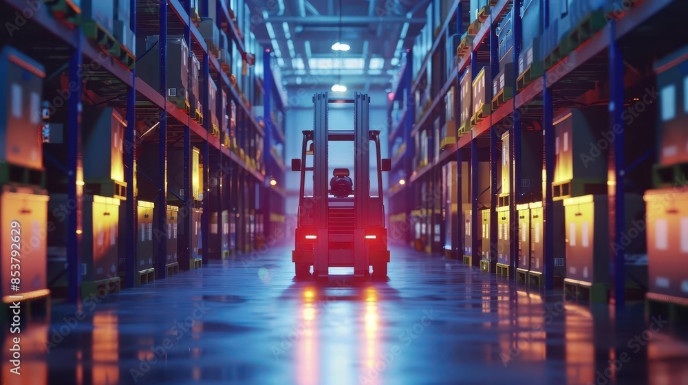 Aufkleber autonomous forklift navigating warehouse aisles powered by ai and machine learning 3d illustration c