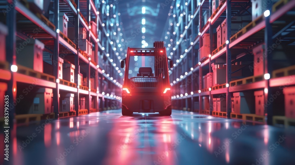 Poster autonomous forklift navigating warehouse aisles powered by ai and machine learning 3d illustration c