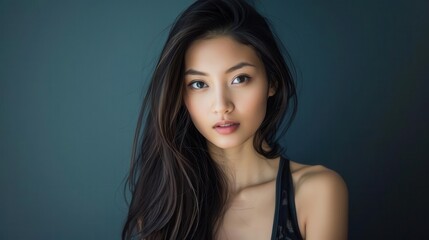 beautiful asian woman with long dark hair glamour portrait