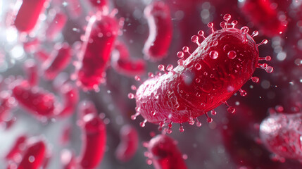 Bacterium (bacteries, bacteria, microbiome, cells, bacterie) infection under a microscope macro photography floating in space. Shape and texture design, background illustration 