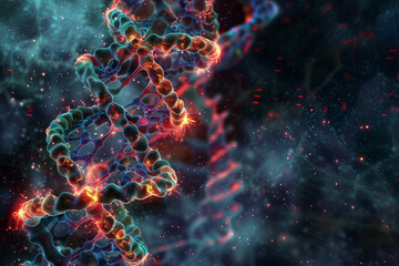 Abstract Visualization of DNA Mutation with Glowing Molecular Changes