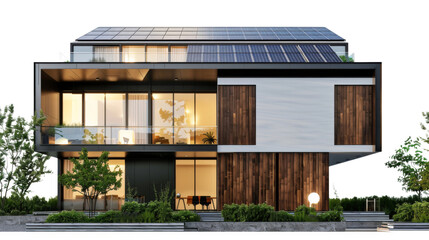Modern real estate house with solar panels, on transparent background © PerfectPhoto