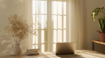 Home mock up, cozy modern workplace in interior background