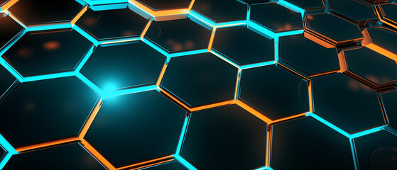 Obraz premium Futuristic Blue and Orange Hexagonal Pattern
