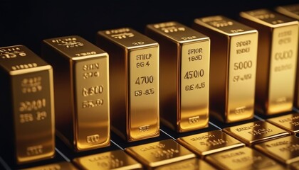 The brilliance of multiple gold bars stacked together, symbolizing financial strength and prosperity