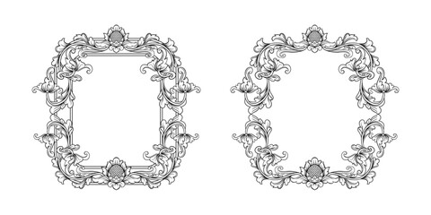 Portrait frame with hand drawn vintage floral ornament on white background