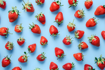 "Sweet Fresh Strawberries on Blue Background"