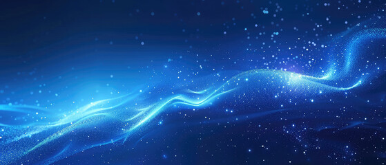 Obraz premium abstract effect of technology motion lines curve path lighting with shiny sparkling dust blue wide gradient background