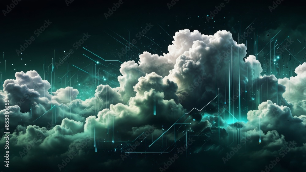 Aufkleber Design an abstract background with futuristic clouds of data, symbolizing secure data backup and storage.