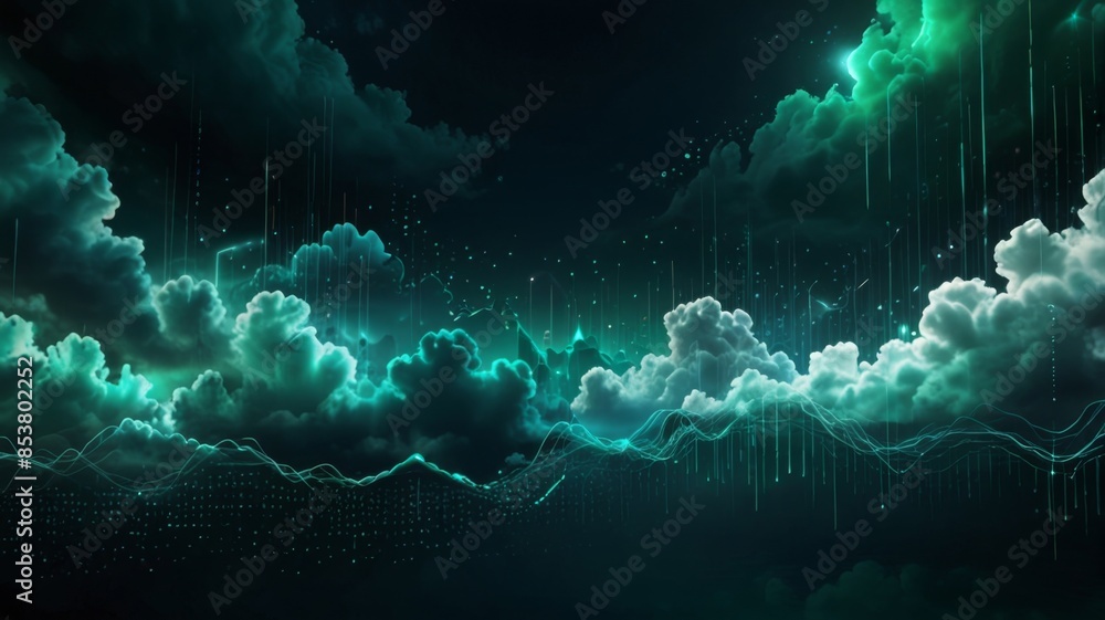 Aufkleber Design an abstract background with futuristic clouds of data, symbolizing secure data backup and storage.