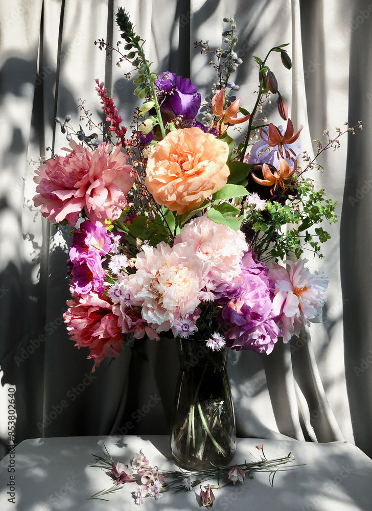 Canvas Prints A romantic bouquet of spring flowers from a rustic garden.