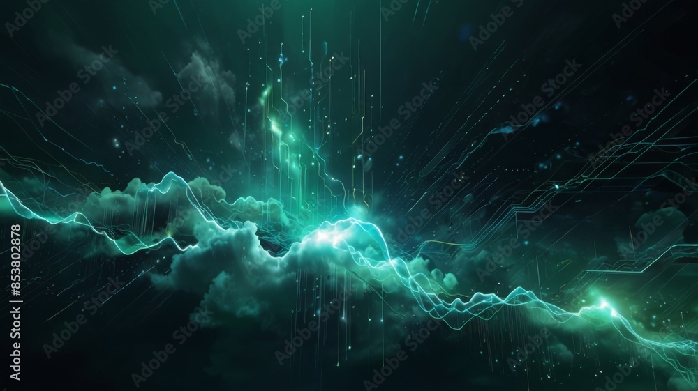 Aufkleber Design an abstract background with futuristic clouds of data, symbolizing secure data backup and storage.
