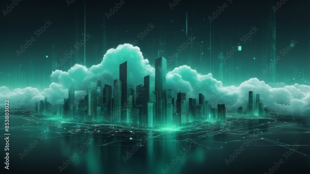Poster Design an abstract background with futuristic clouds of data, symbolizing secure data backup and storage.