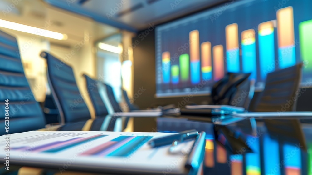 Poster a boardroom presentation slide displaying quarterly sales figures with bar graphs and profit margins