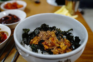 A Delicious Meal Korean Bibimbap with Sea Urchin Roe