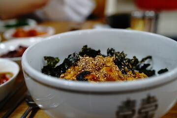A Delicious Meal Korean Bibimbap with Sea Urchin Roe