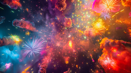 夜空に広がるパチパチと輝く花火のイメージグラフィック