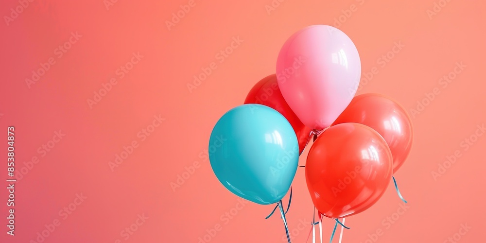Poster bunch of colorful balloons on a pink background with ample space for text.