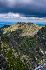 Shot of the top of a rocky mountain on a cloudy summer day in Poland